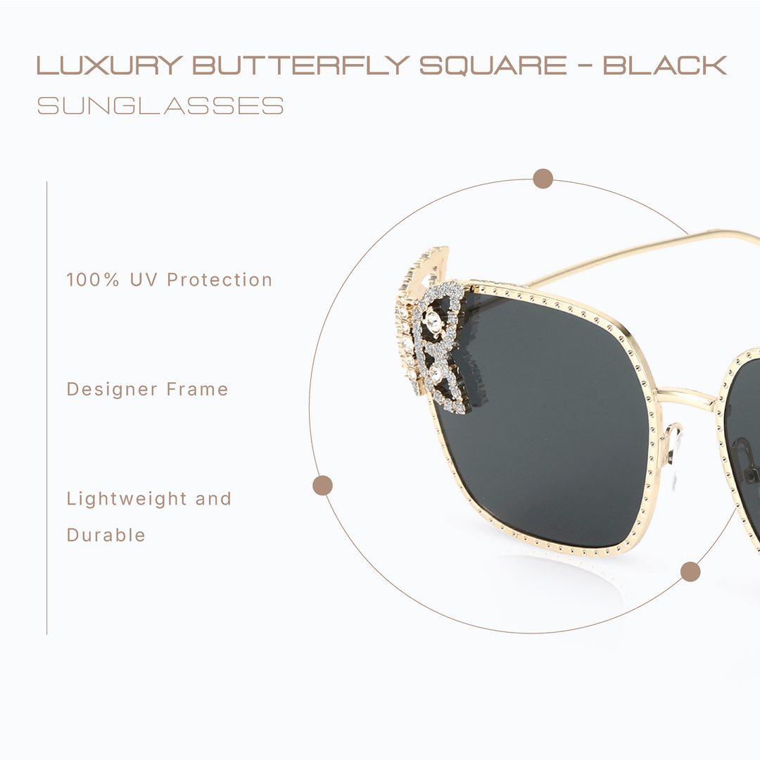 Luxury Butterfly Square Sunglasses For Women - Black
