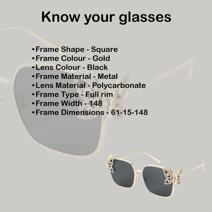 Luxury Butterfly Square Sunglasses For Women - Black