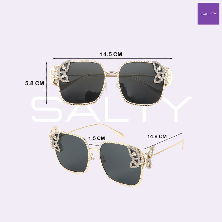 Luxury Butterfly Square Sunglasses For Women - Black