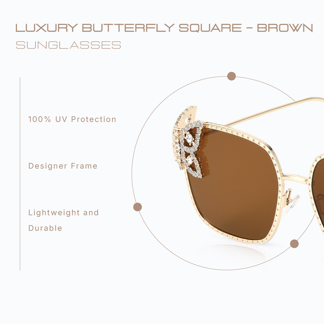 Luxury Butterfly Square Sunglasses For Women - Brown