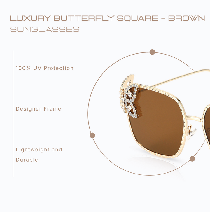 Luxury Butterfly Square Sunglasses For Women - Brown