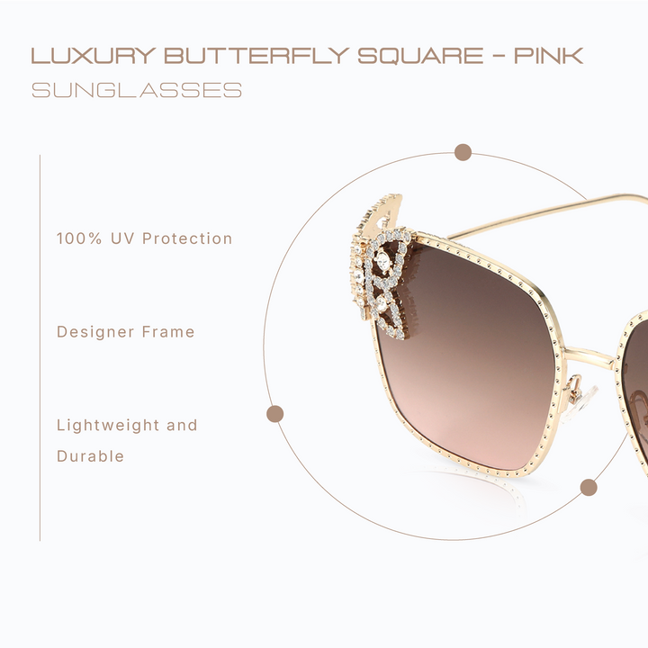 Luxury Butterfly Square Sunglasses For Women - Pink