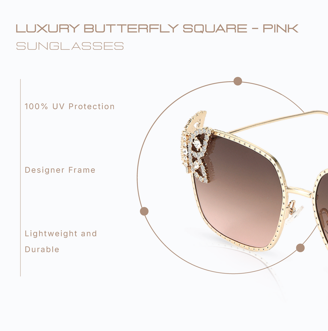 Luxury Butterfly Square Sunglasses For Women - Pink