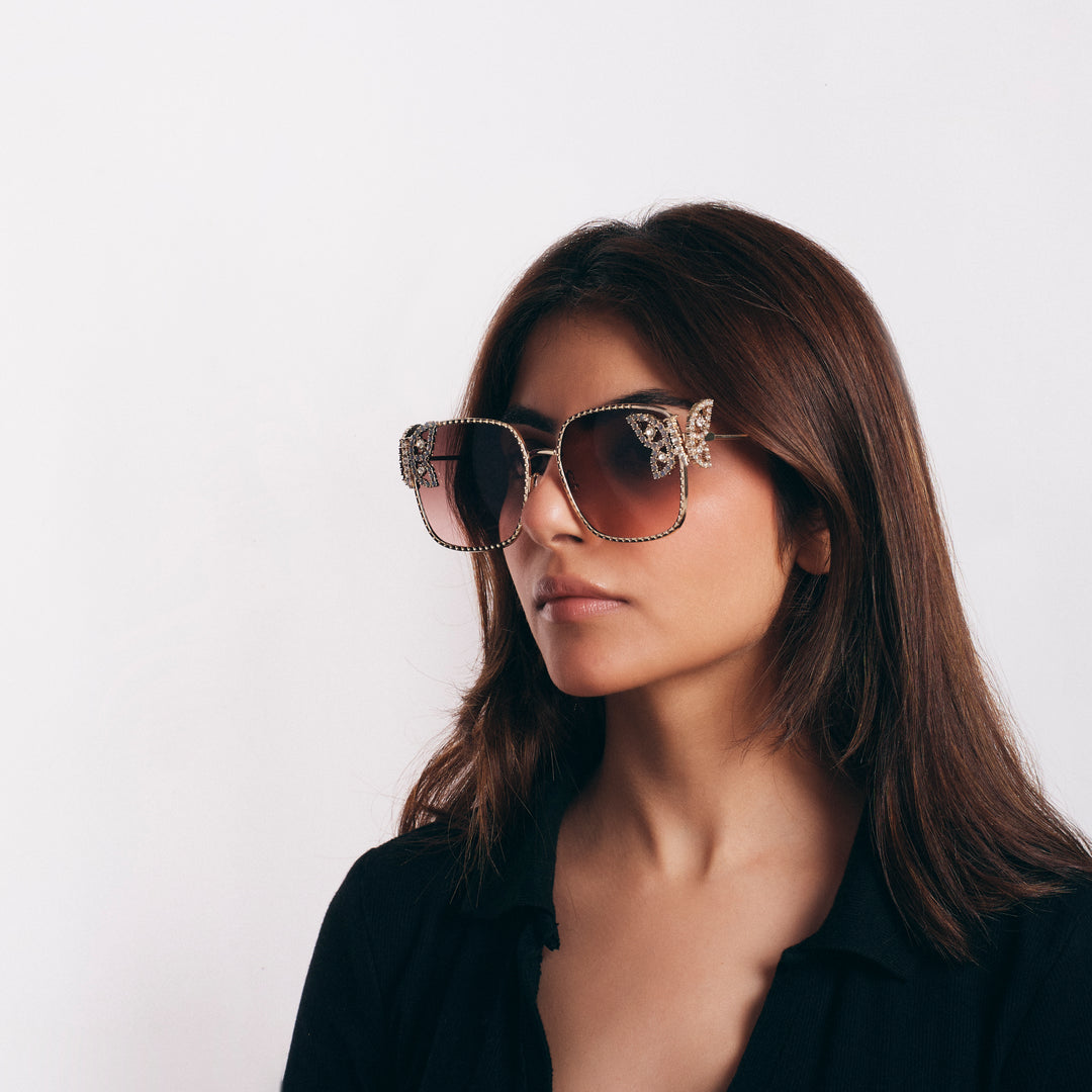 Luxury Butterfly Square Sunglasses For Women - Pink