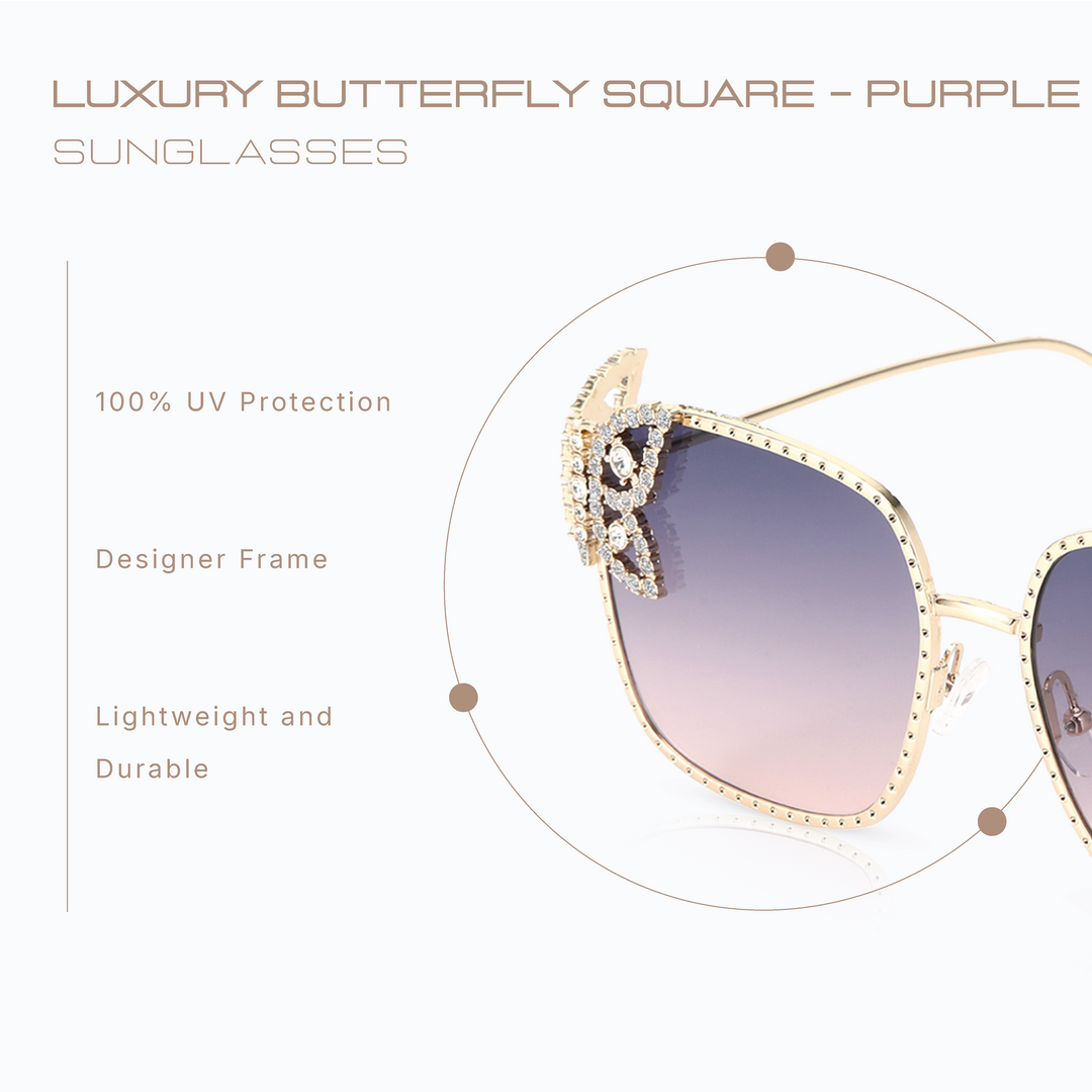 Luxury Butterfly Square Sunglasses For Women - Purple