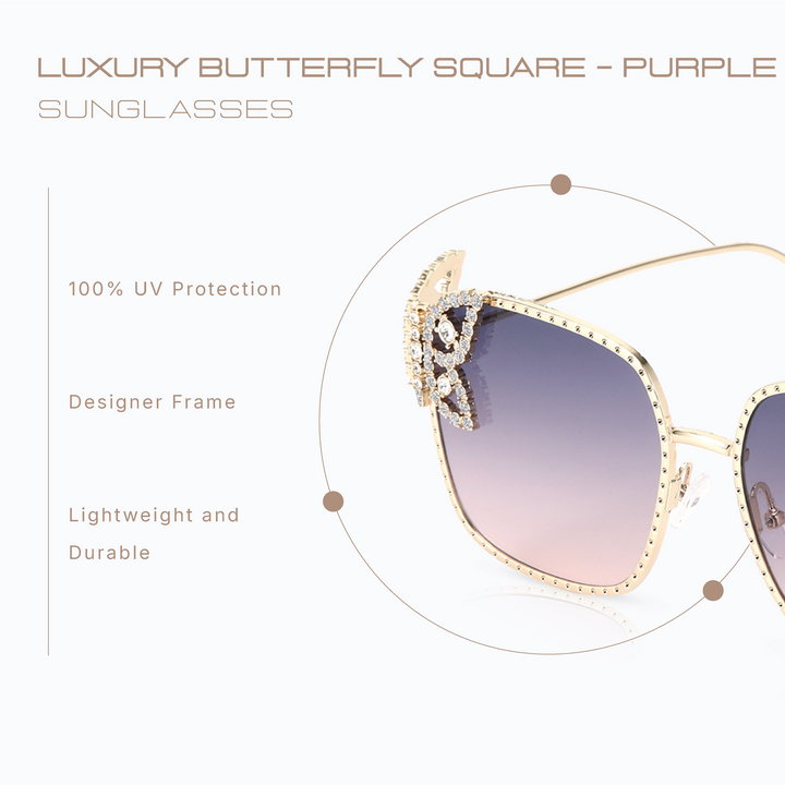 Luxury Butterfly Square Sunglasses For Women - Purple