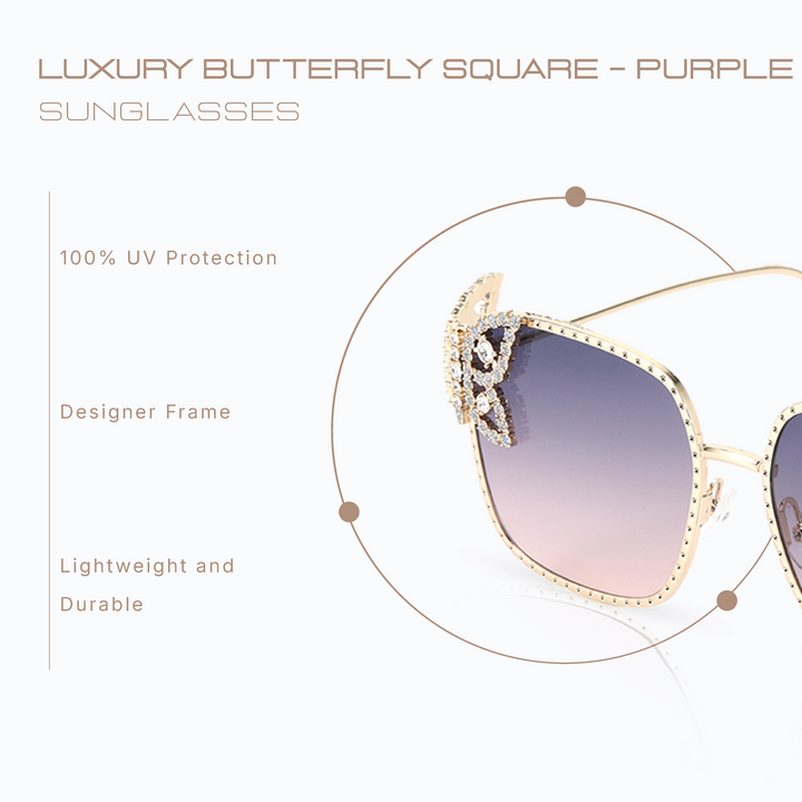Luxury Butterfly Square Sunglasses For Women - Purple