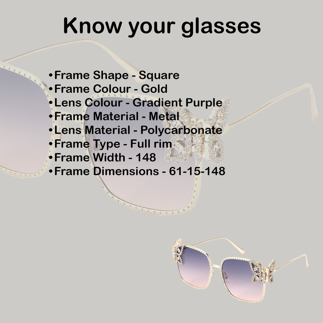 Luxury Butterfly Square Sunglasses For Women - Purple