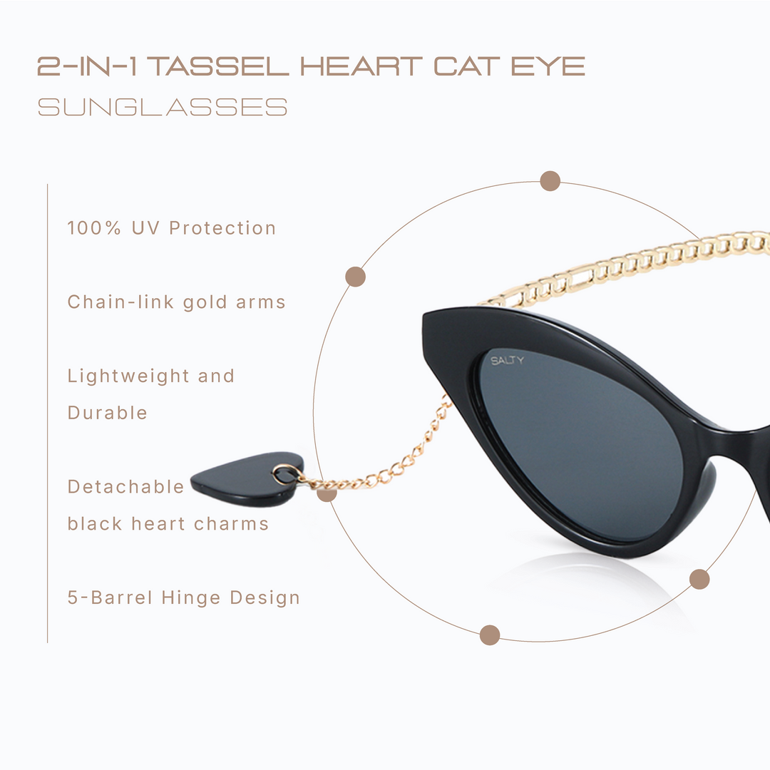 2-in-1 Tassel Heart Cat Eye Sunglasses