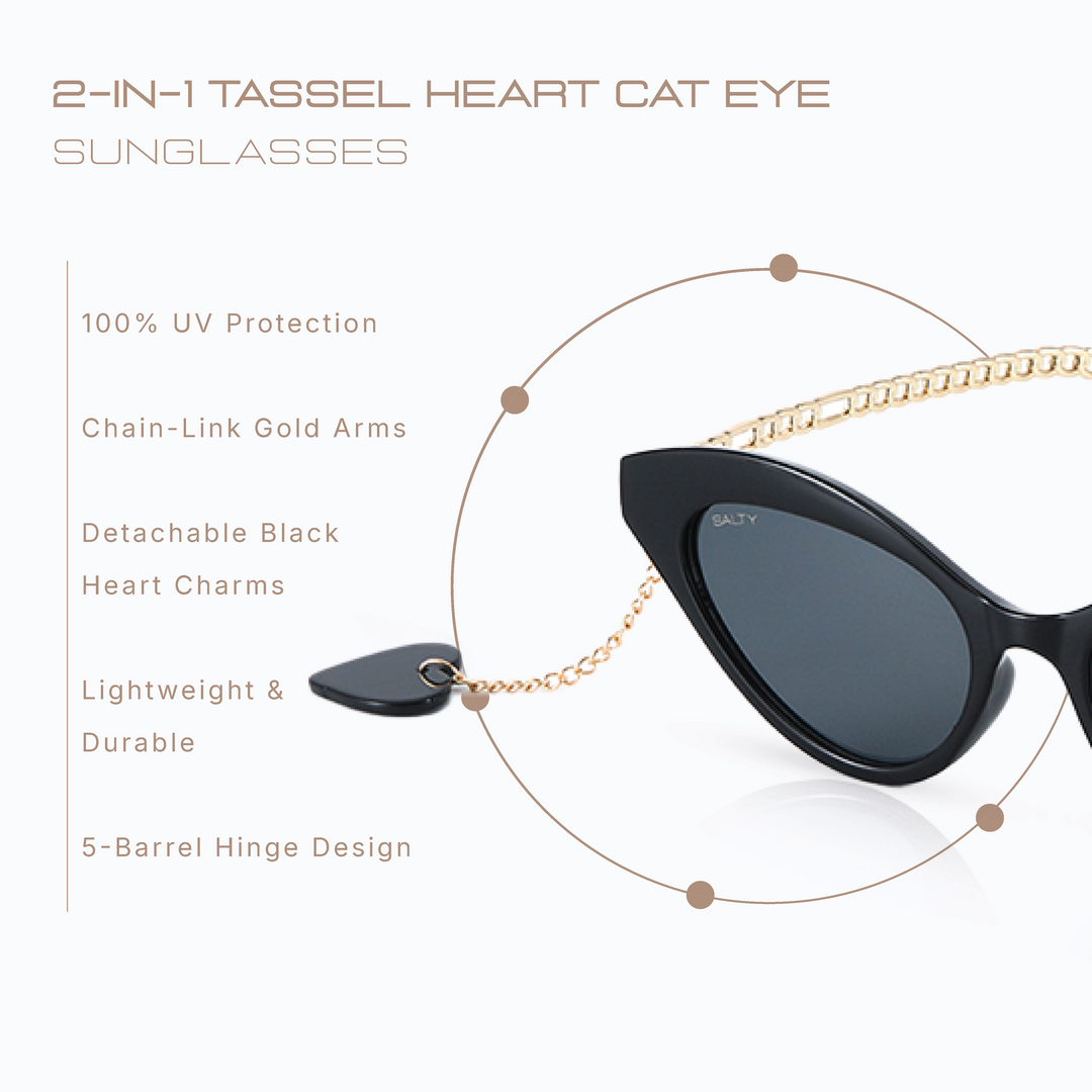 2-in-1 Tassel Heart Cat Eye Sunglasses