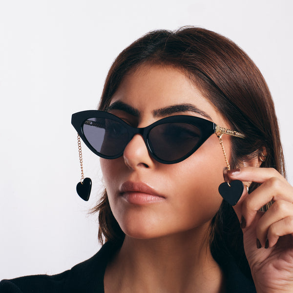 2-in-1 Tassel Heart Cat Eye Sunglasses
