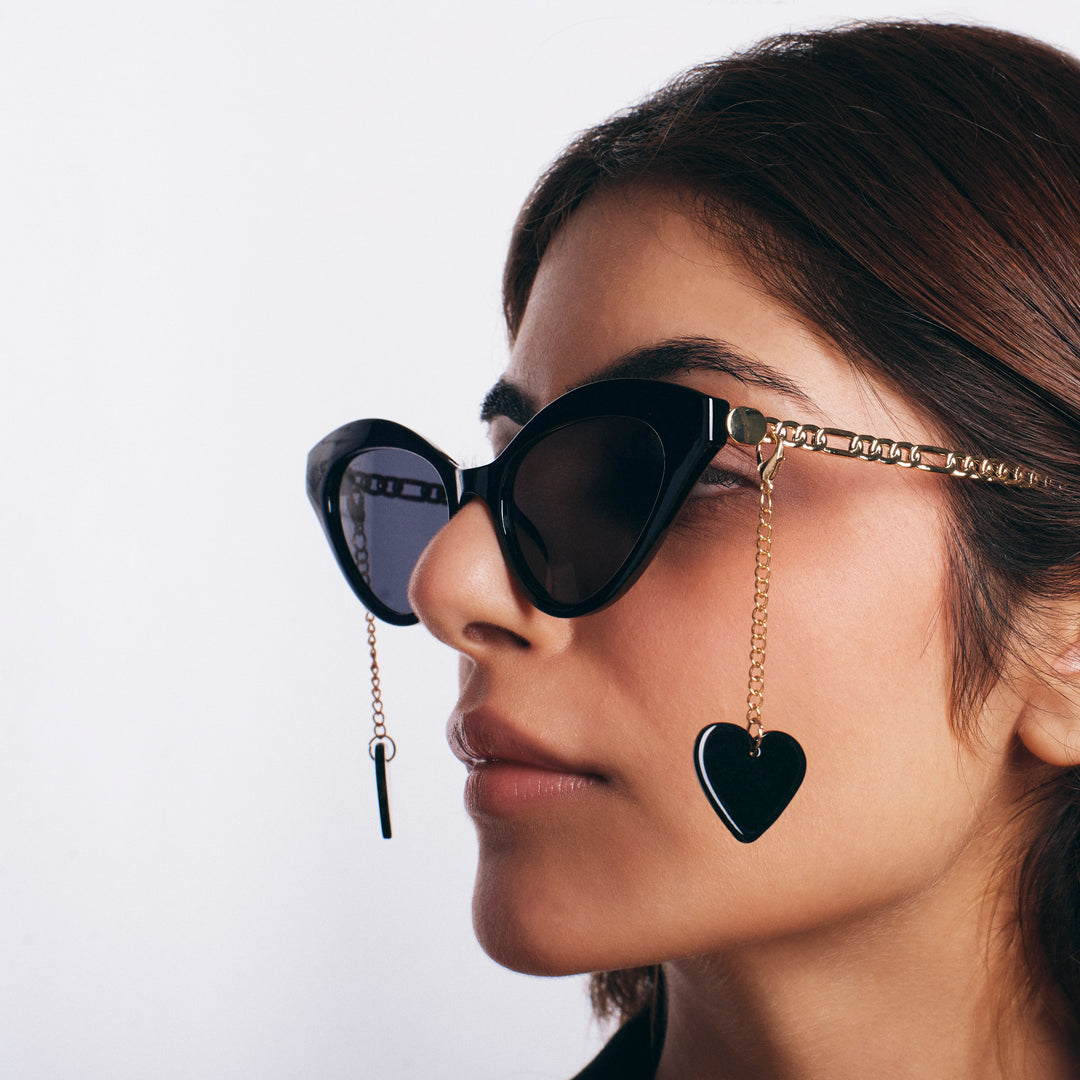 2-in-1 Tassel Heart Cat Eye Sunglasses