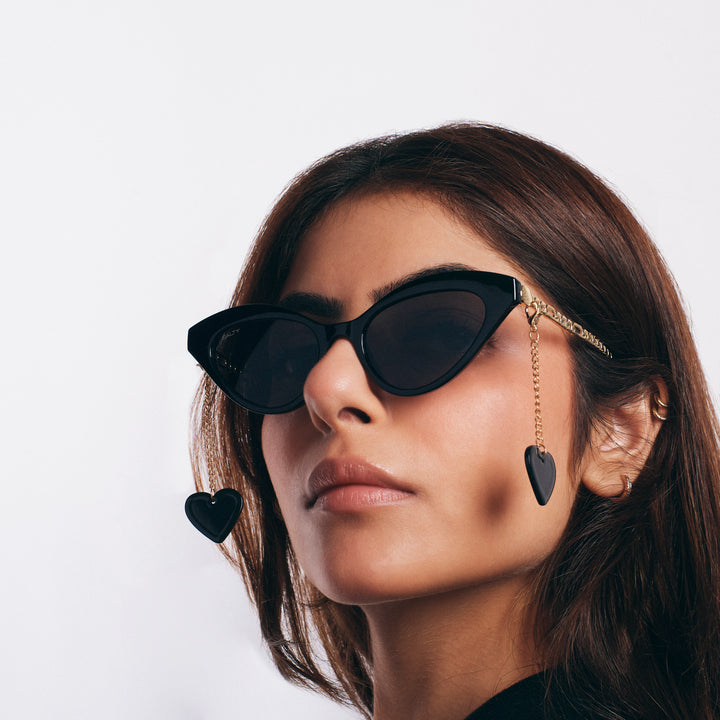 2-in-1 Tassel Heart Cat Eye Sunglasses