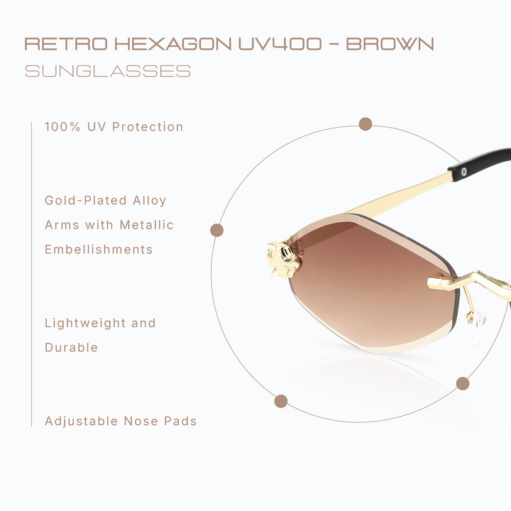 Retro Hexagon UV400 Protection Sunglasses - Brown