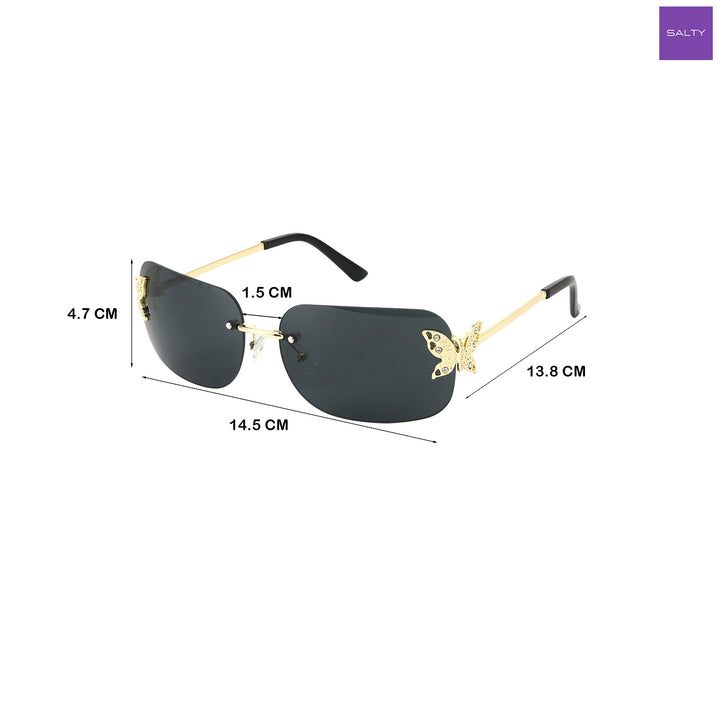 Butterfly Accent UV400 Protection Rimless Sunglasses - Black