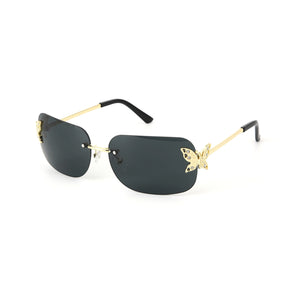 Butterfly Accent UV400 Protection Rimless Sunglasses - Black