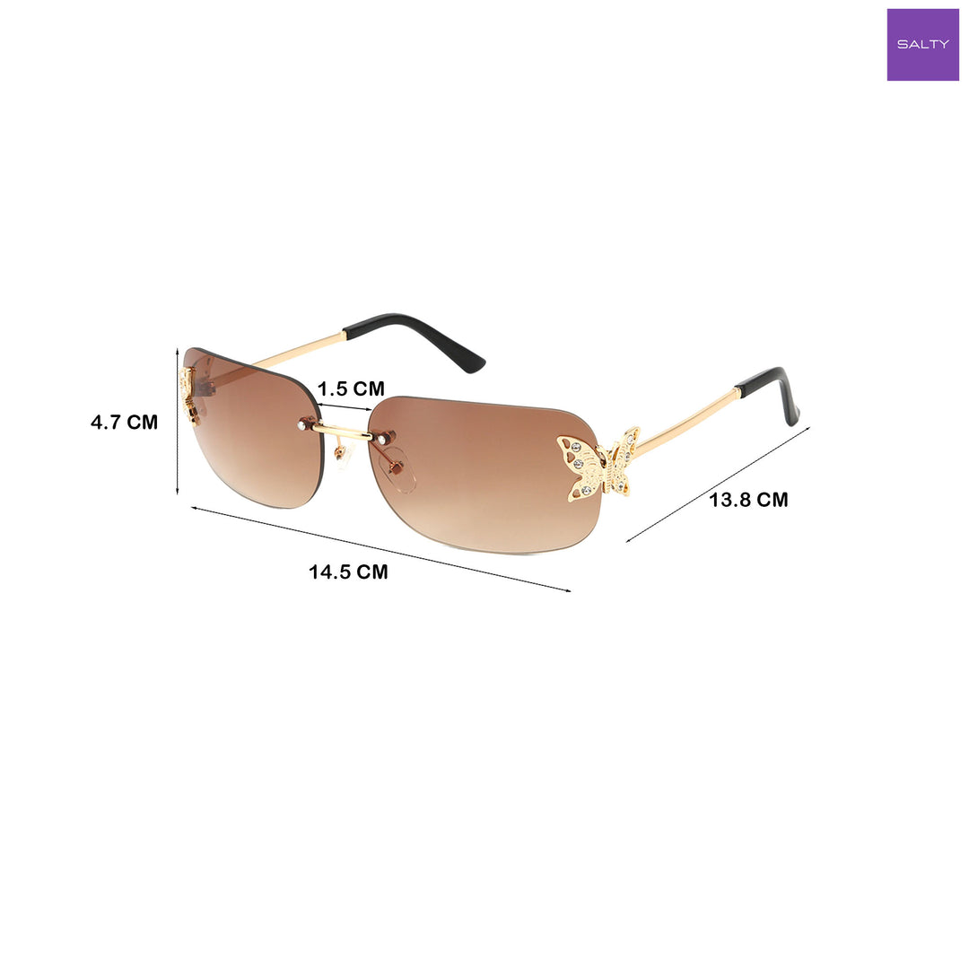 Butterfly Accent UV400 Protection Rimless Sunglasses - Brown