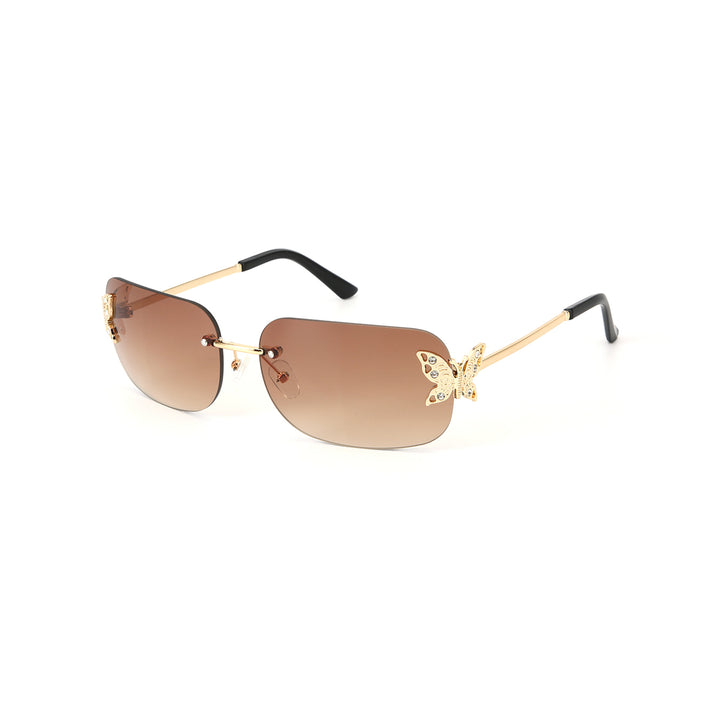 Butterfly Accent UV400 Protection Rimless Sunglasses - Brown