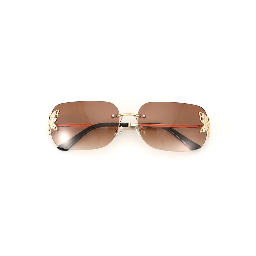 Butterfly Accent UV400 Protection Rimless Sunglasses - Brown