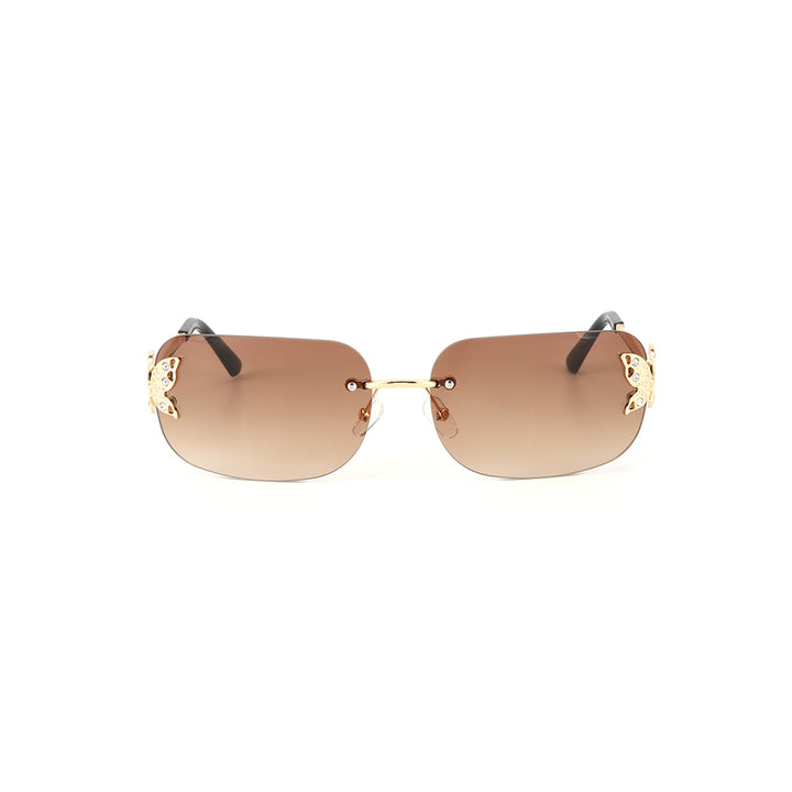 Butterfly Accent UV400 Protection Rimless Sunglasses - Brown