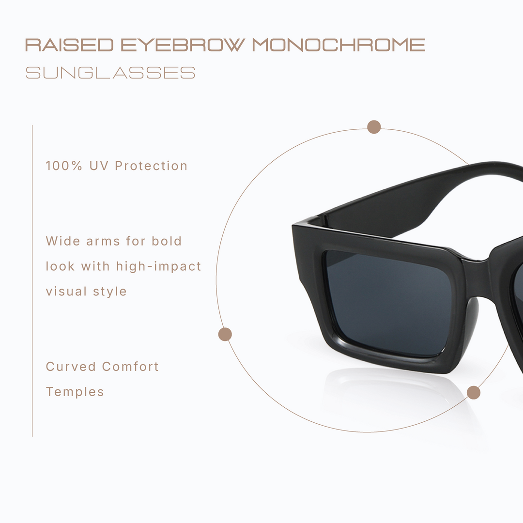 Raised Eyebrow Monochrome UV400 Protection Black Sunglasses