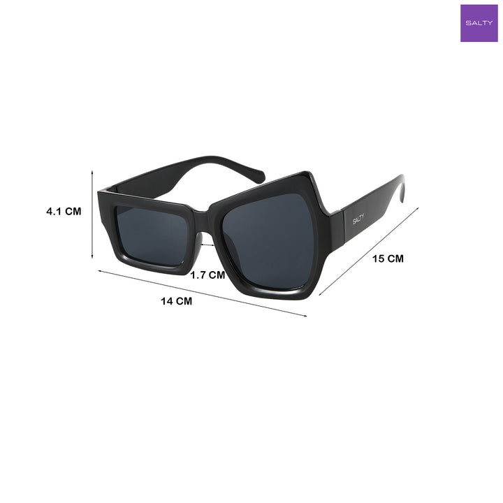 Raised Eyebrow Monochrome UV400 Protection Black Sunglasses