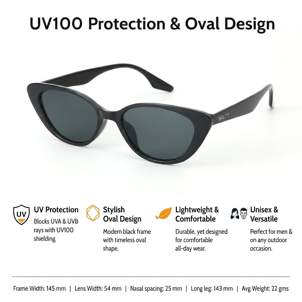 Vintage Black Oval UV Protection Sunglasses