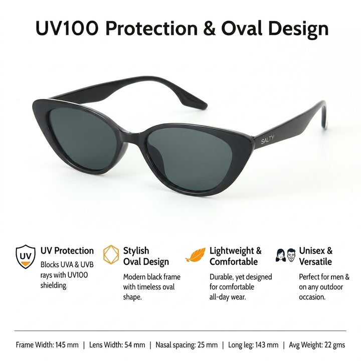 Vintage Black Oval UV Protection Sunglasses