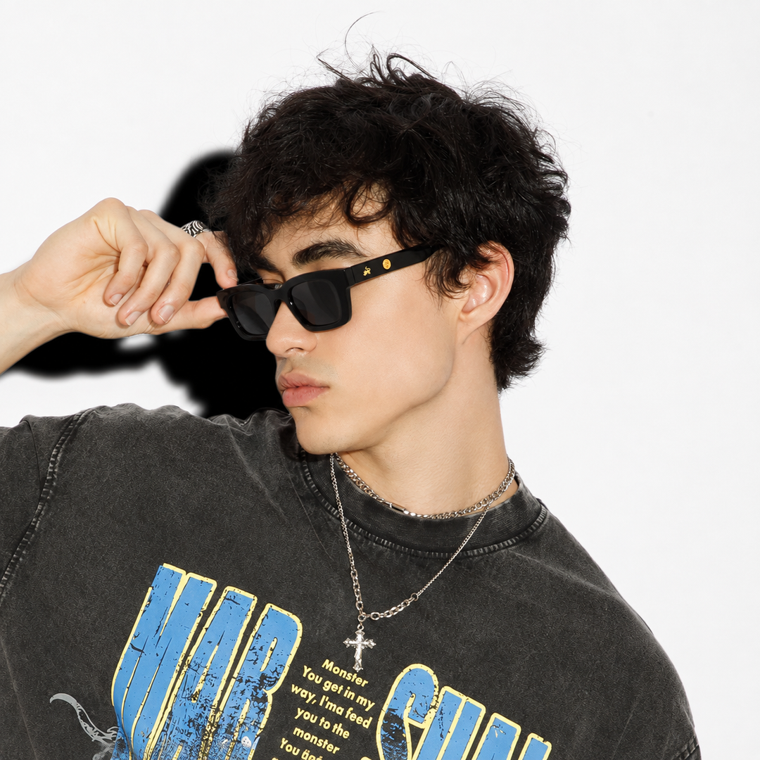 Statement Rectangular Black UV Protection Sunglasses