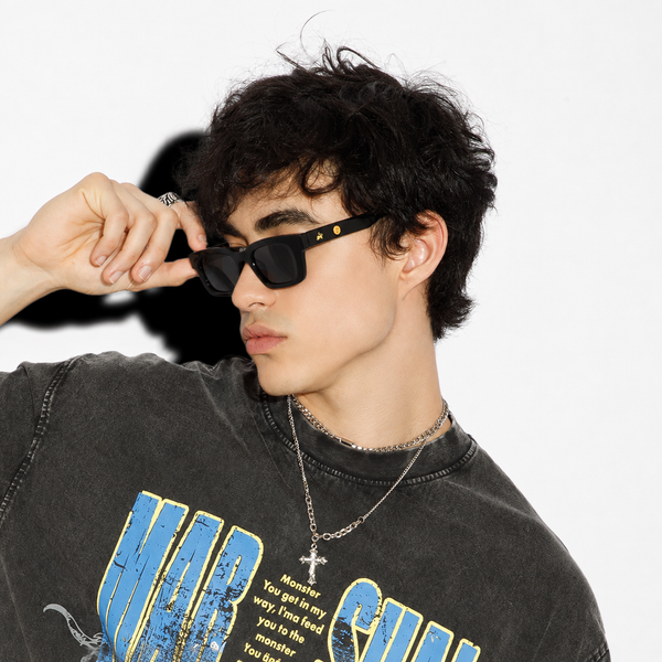 Statement Rectangular Black UV Protection Sunglasses
