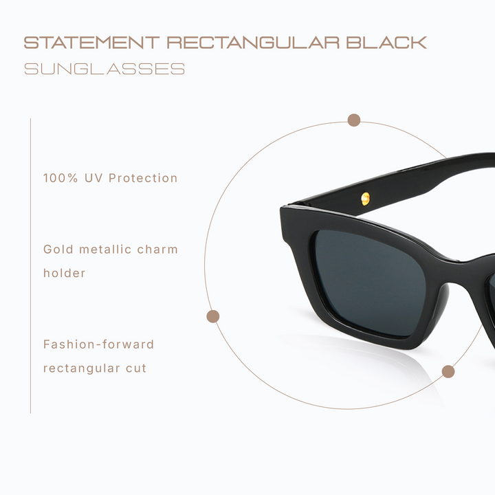 Statement Rectangular Black UV Protection Shades