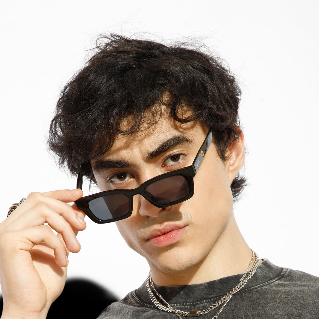 Statement Rectangular Black UV Protection Sunglasses