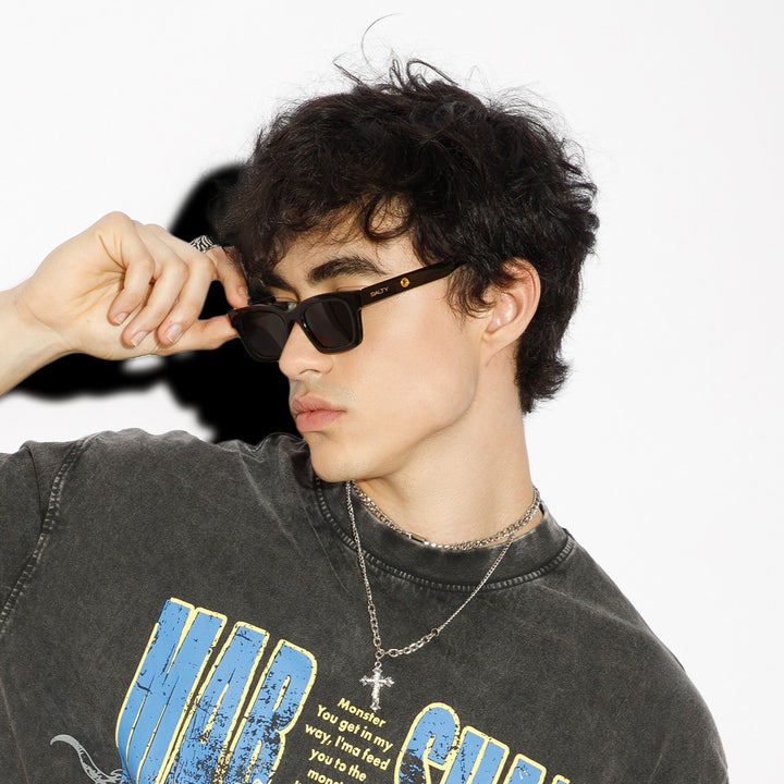 Statement Rectangular Black UV Protection Sunglasses