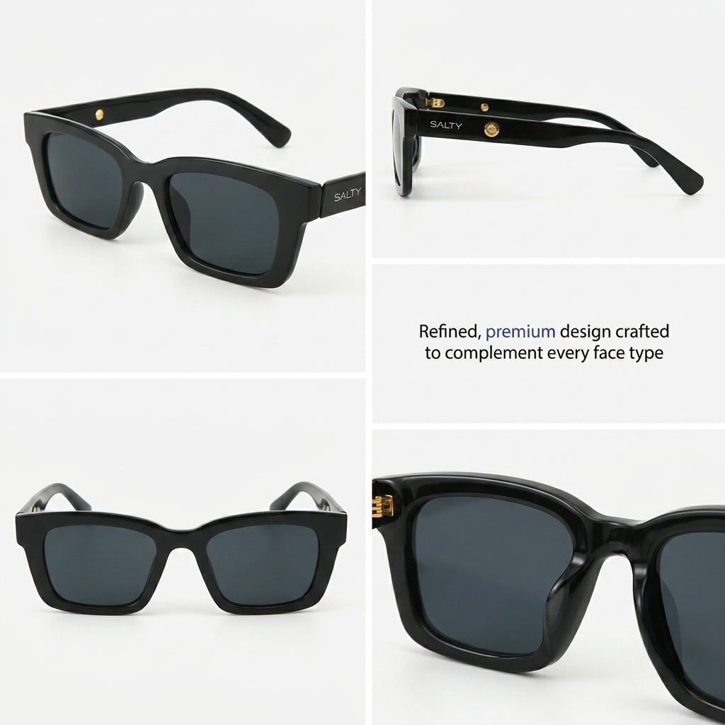 Statement Rectangular Black UV Protection Sunglasses