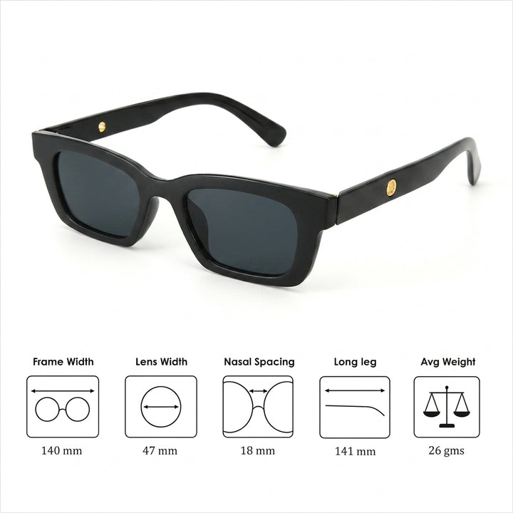 Statement Rectangular Black UV Protection Sunglasses