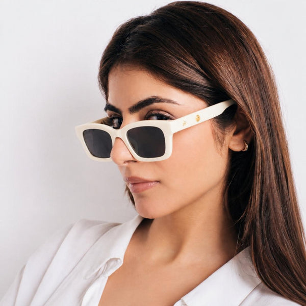 Statement Rectangular White UV Protection Shades