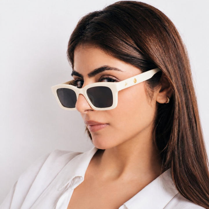 Statement Rectangular White UV Protection Shades