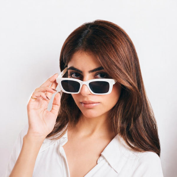 Statement Rectangular White UV Protection Shades