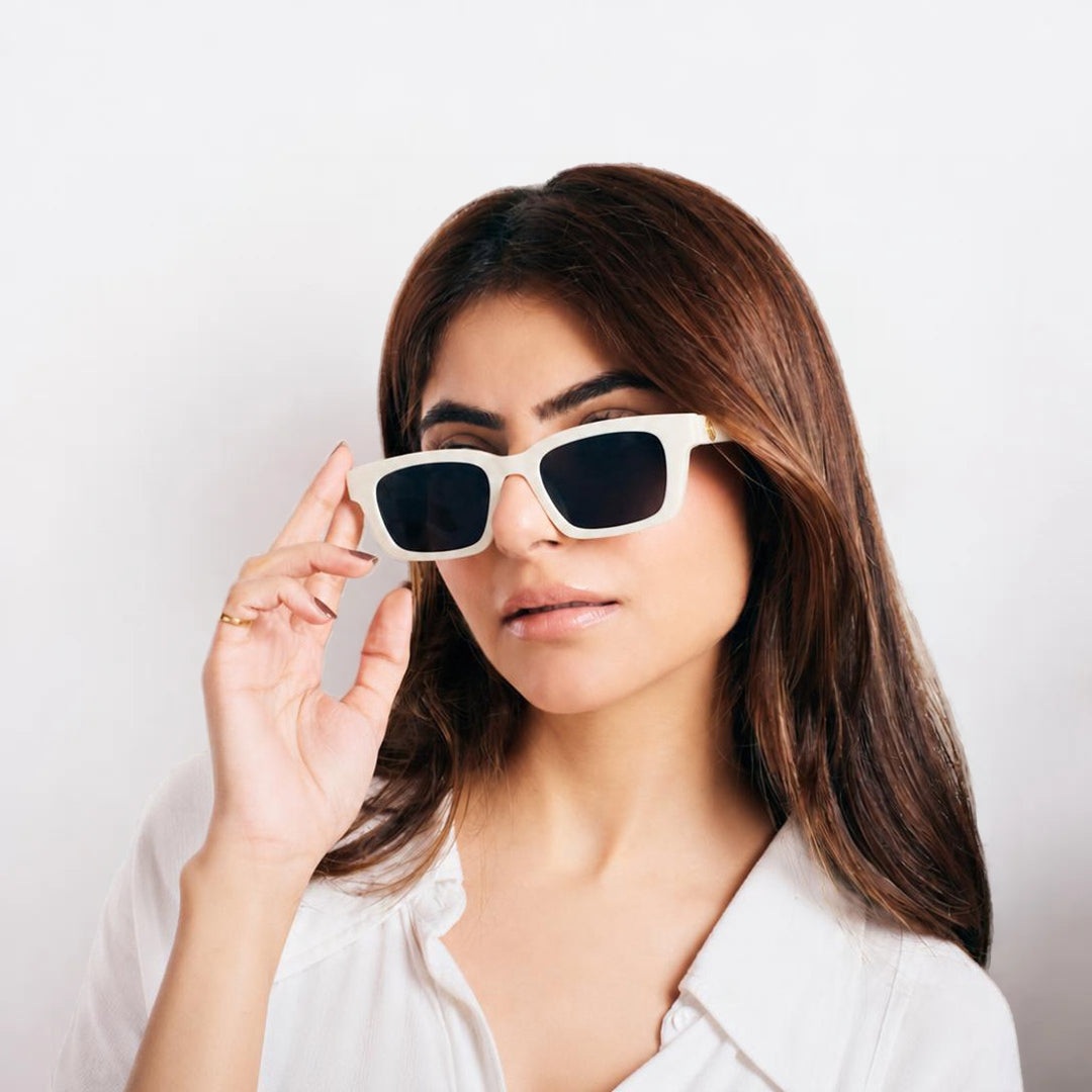 Statement Rectangular White UV Protection Shades