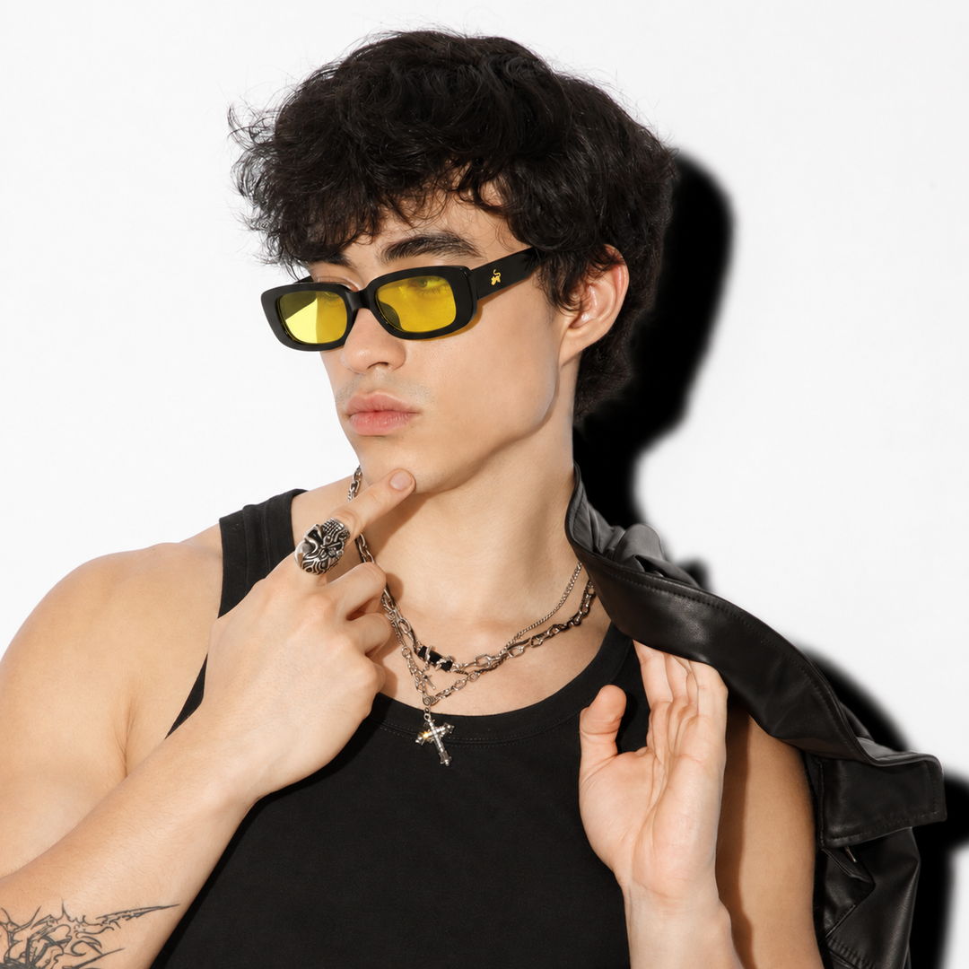 Bold Rectangular Night Driving Sunglasses for Men