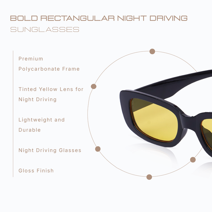 Bold Rectangular Night Driving Sunglasses
