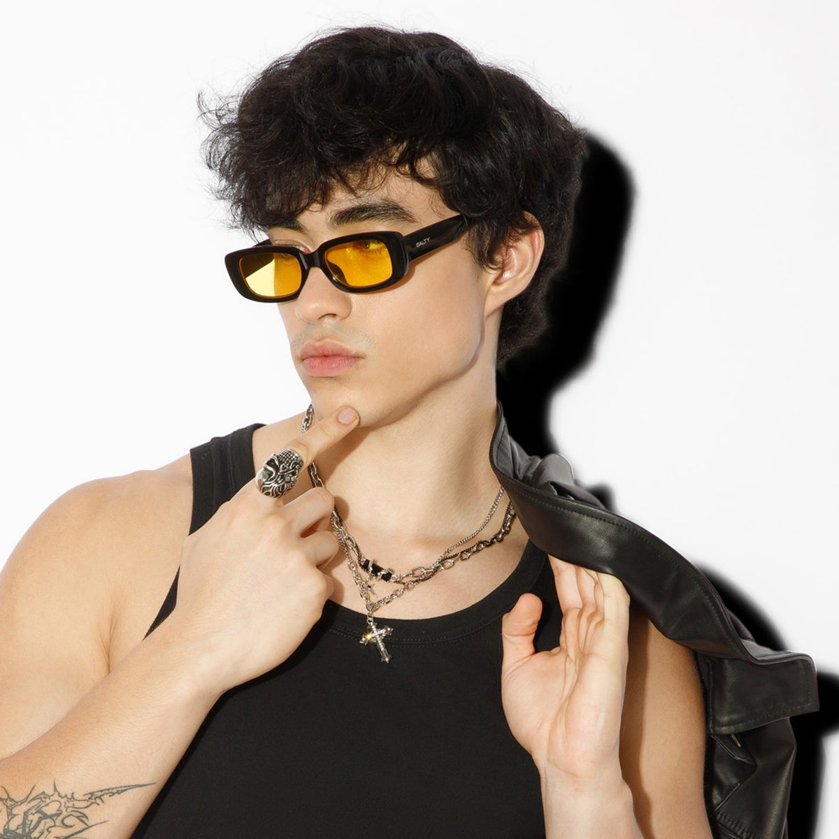 Default Bold Rectangular Night Driving Sunglasses for Men