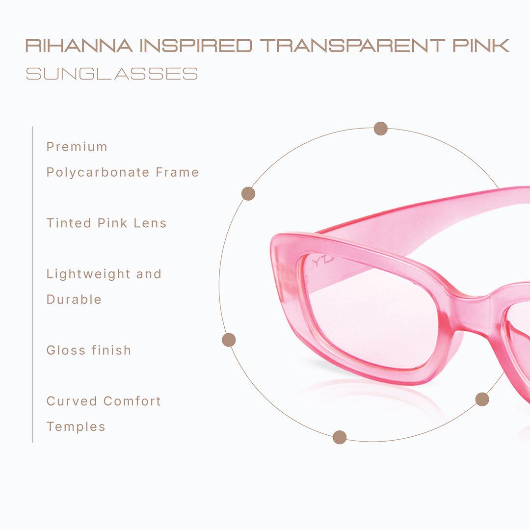 Rihanna Inspired Transparent Pink Rectangular Sunglasses