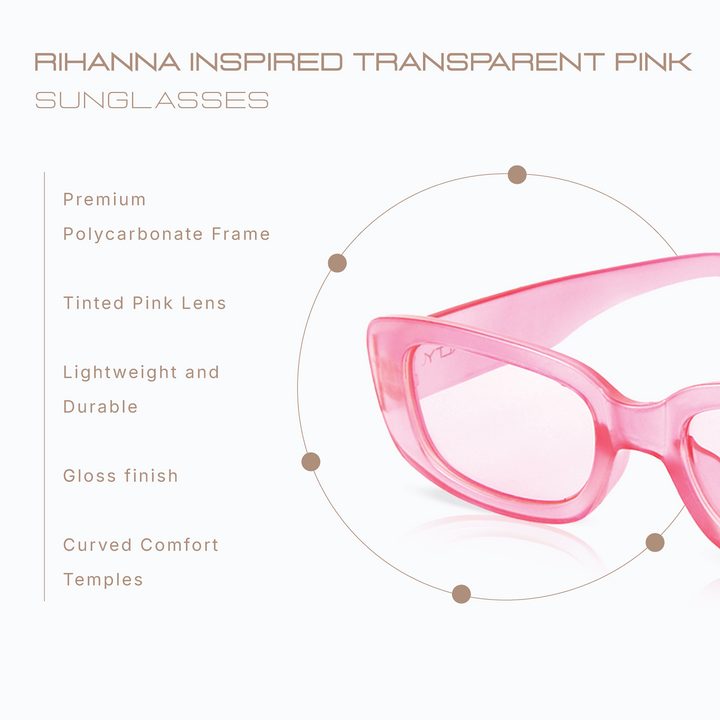 Rihanna Inspired Transparent Pink Rectangular Sunglasses