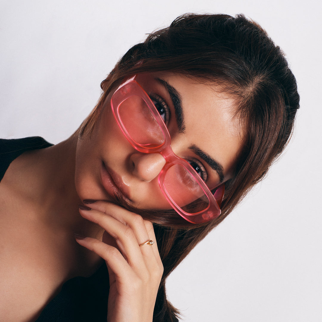 Rihanna Inspired Transparent Pink Rectangular Sunglasses