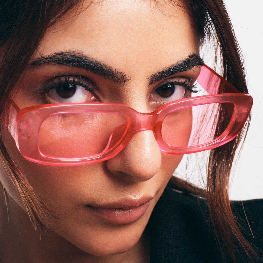 Rihanna Inspired Transparent Pink Rectangular Sunglasses