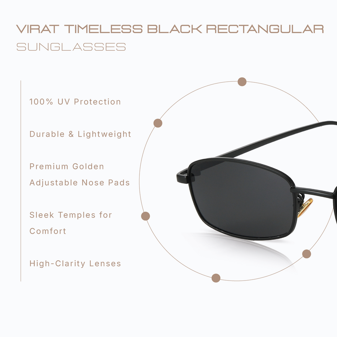 Virat Black Rectangular Sunglasses