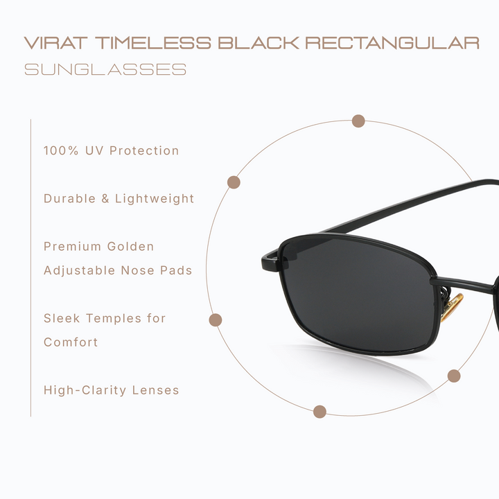 Virat Black Rectangular Sunglasses