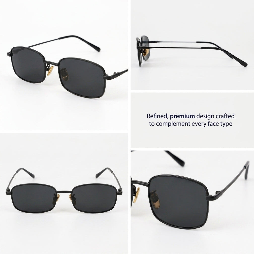 Virat Timeless Black Rectangular Sunglasses
