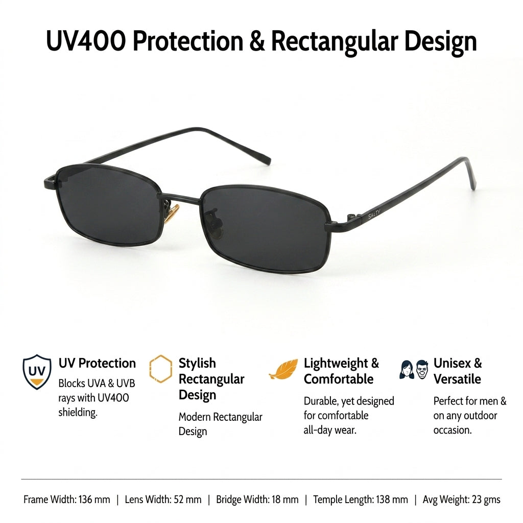 Virat Timeless Black Rectangular Sunglasses